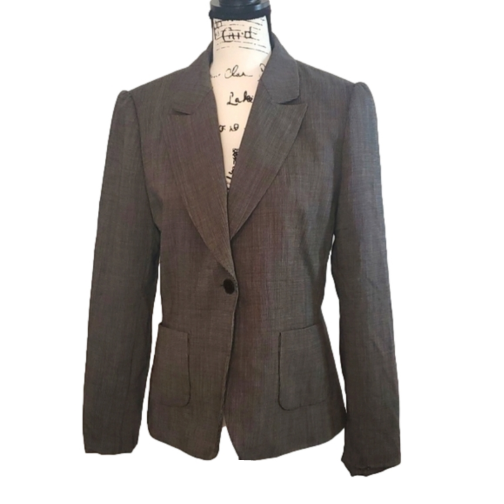 Tahari | Grey Tailored Structured Pleated Shoulder Designer Suit Jacket - Sz: 12